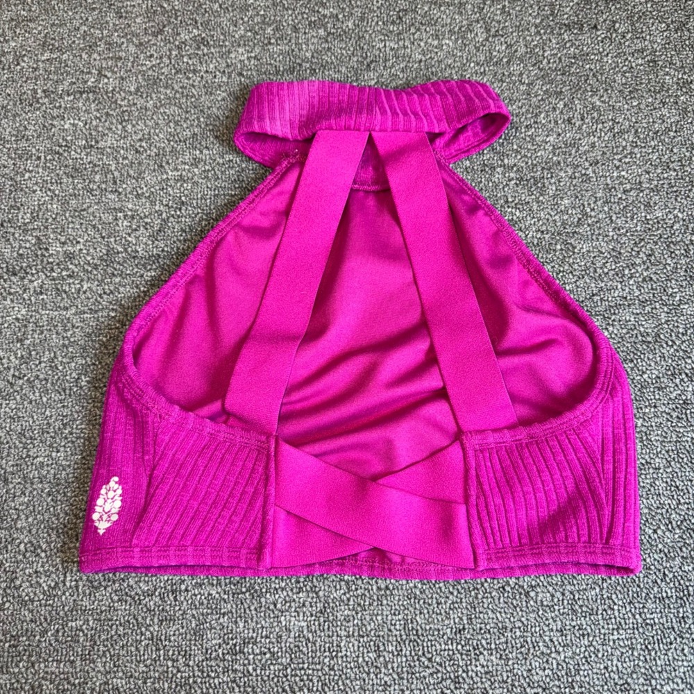 FP Movement Free People Magenta Ribbed Halter Crop Top Open Back XS Preppy